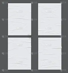 白色胶水纸,皱皱皱皱的纸片.矢量折叠海报与波纹隔离空白矩形模型广告传单的设计。折叠纹理页现实3D集