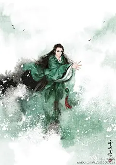 #古风插画# 古风水墨画师#雪代薰#，笔下无数妖孽美男，代表作品《谜神隐》封面,。