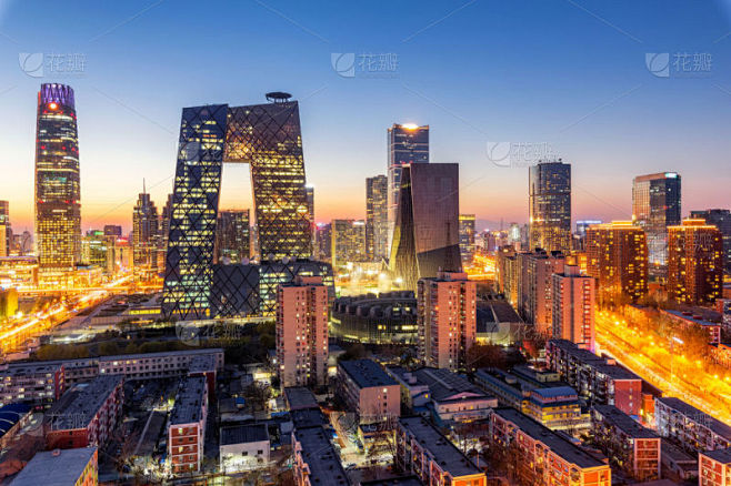 航拍北京现代城市建筑CBD夜晚风光