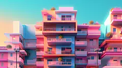 复古未来派景观城市霓虹城市风景插画