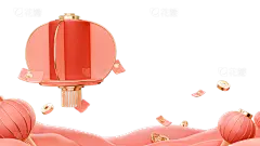 年货节喜庆感3d灯笼红包祥云边框元素
