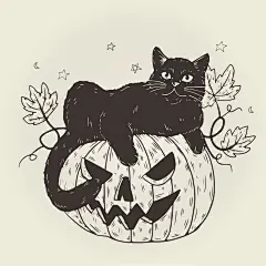 点击图片下载源文件 插画 插图 创意 黑猫 猫星人 猫咪 图案 印花 服装印花图案 印花图案 万圣节 黑猫 南瓜 创意 可爱 手绘