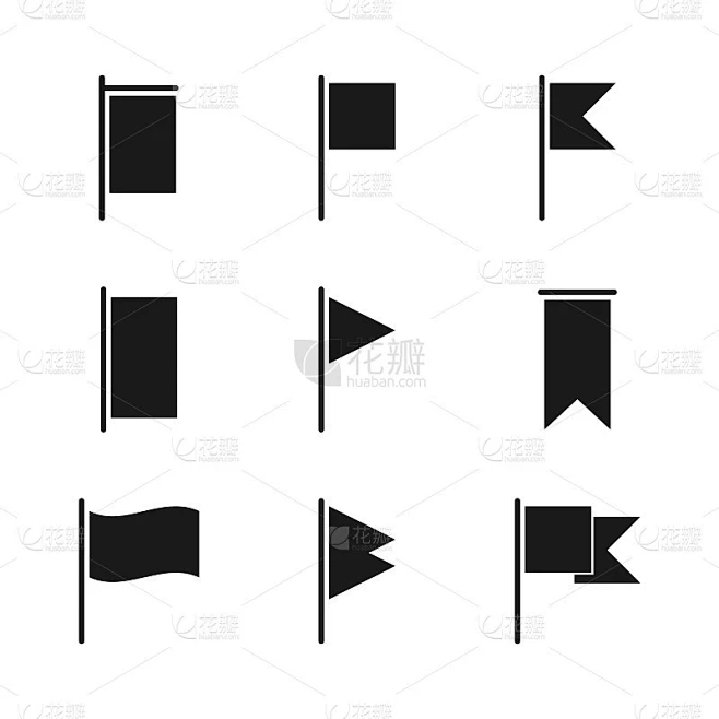 Vector Flags icons. Flags different shape, isolate素材-花瓣网