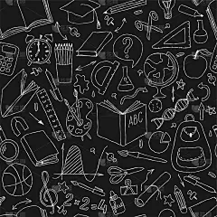 回到学校黑白涂鸦手绘无缝矢量图案。适合纺织面料设计，包装纸和网站壁纸