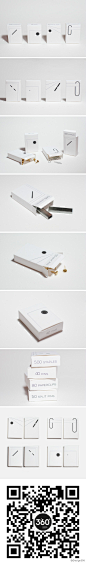 【360°设计】Paper Fastener Packaging。伦敦设计师Alex Kwan为订书钉、图钉、开口钉和回形针这四款不同的纸张扣件做了一套包装设计。四个包装除了印上不同的扣件示意图，还模拟它们各自的固定方式，在盒子的前后两面印上了相对应的扣纸效果。www.design360.cn