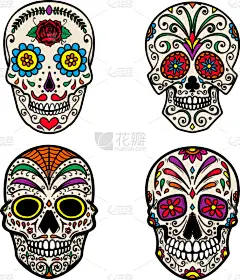 白色,分离着色,头骨,多色的,糖,华丽的,怪异,布置