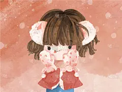圣诞节,绘画插图,女孩,肖像,可爱的,矢量,传统节日,举起手,水彩画,传媒