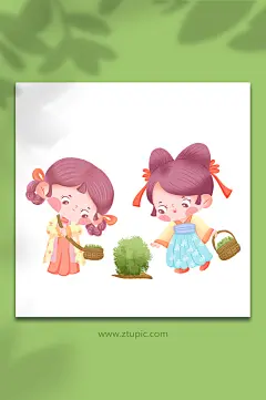 可爱卡通采茶女孩茶文化人物插画-众图网