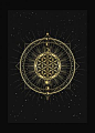 Flower of Life, sacred geometry art print in gold foil and black paper with stars and moon by Cocorrina