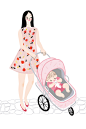母亲节插图 推着婴儿车的年轻妈妈©张韧韧