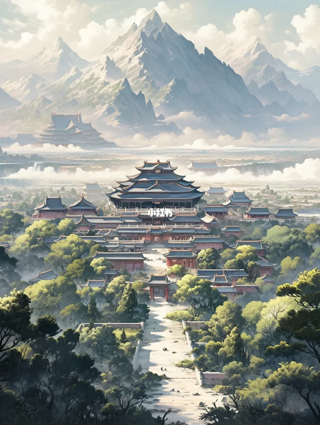中式古建筑 AI制图-花瓣网