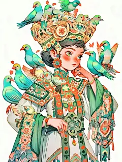 中式花鸟|国潮&amp;国风插画|古风女孩