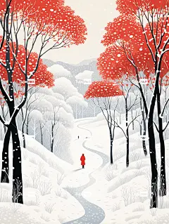 一个人在白雪覆盖的森林中行走海报