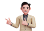 商人指向和竖起大拇指，关闭 3D 渲染商人字符插图 3D 插图