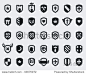 Set of 35 shield icons with various medieval and modern symbols