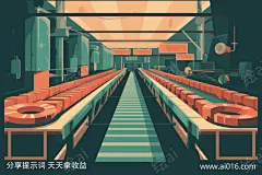 传送带_提示词查看_Midjourneyai绘图工具关键词描述词咒语_1344X896像素-工厂,传送带,扁平,矢量,室内,拼接,几何,色块,原画-提示词编号:2023072513537145-绘ai-www.ai016.com