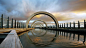 General 1920x1080 architecture water canal wheels Falkirk Wheel Scotland UK reflection fence clouds arch ripples