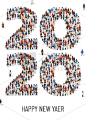 2020,巨大的,数字,人群,多样,代表,新年前夕,商务,事件,贺卡