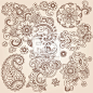 Ornate Henna Paisley Doodle Vector Design Elements #花#