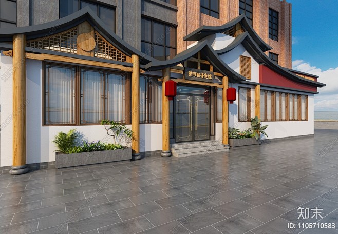 新中式中餐厅门头门面3D模型下载【ID:1105710583】_知末3d模型网