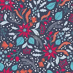 无缝图案的红色一品红花插画图片素材