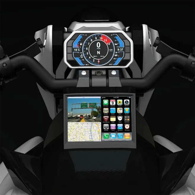 This may contain: an image of a motorcycle dashboard with gpss and ...