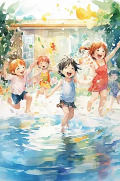 学生放暑假漫画风夏季插画