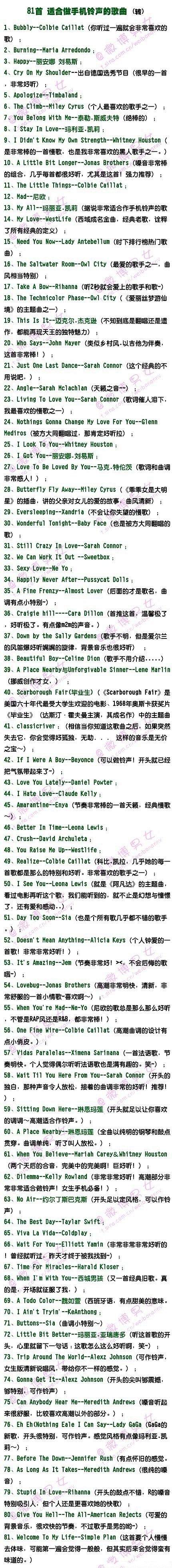 【音乐单】81首适合做手机铃声的歌曲 h...