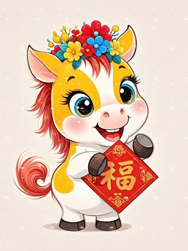 2026马年卡通可爱抱金元宝的马宝宝插画 - 小红书-花瓣网