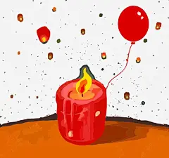手绘红色孔明灯与蜡烛eps免抠素材_新图网ixintu.com