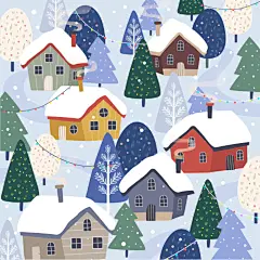 卡通圣诞节小镇社区房屋房子街道平安夜圣诞树雪景插画ai设计素材-淘宝网
