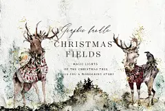 神奇的手绘圣诞森林动物花圈水彩画集 Christmas Fields插图