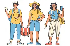 扁平风旅游手绘踏青插画