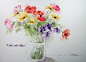 Mixed Bouquet in Jar Floral Print of Watercolor by RoseAnnHayes