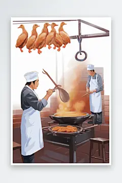 AI数字艺术美味北京烤鸭美食制作元素插画-众图网