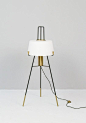 A stunning brass, black metal, and white frosted glass midcentury floor lamp: quintessential Stilnovo!: 