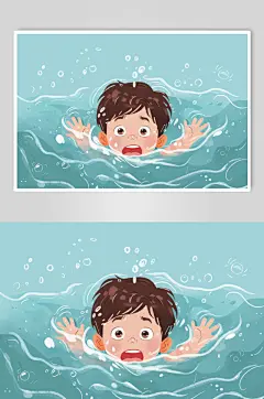 AI数字艺术夏季防溺水插画