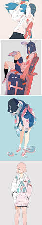 慵懒的彩色系少女~来自画师twi：daisukerichard  绘画学习 绘画素材 动漫绘画 绘画教程 画画 绘画 插画 ​​​​