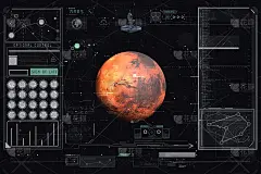 火星轨道上的空间站。太空探索。住房和城市发展部UI界面。火星-高分辨率美丽的艺术展示太阳系的行星。这