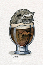 杯子里的小可爱 动物水彩  插画师：Jon Guerdrum ​ ​​​​