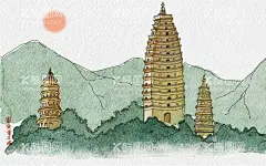 崇圣寺三塔  - 源文件下载【酷图网】漫画,建筑,传承,文化,壮丽,景点,旅游景点,古迹,崇圣寺三塔,