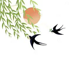 春天柳树燕子腾云落日高清模板免费下载-趣麦麦图