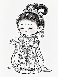 黑白线稿｜古风女孩黑白线稿插画设计 - 小红书