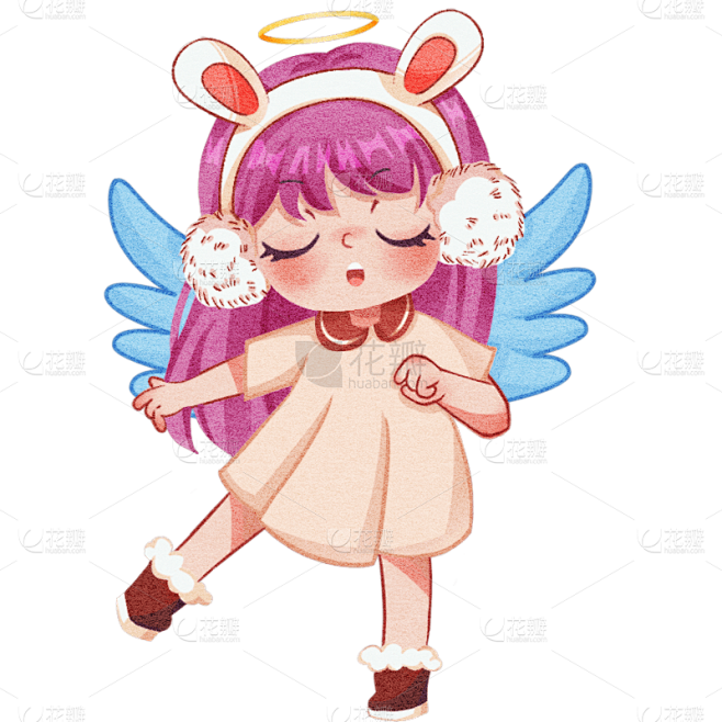 手绘-天使女孩儿童人物插画5