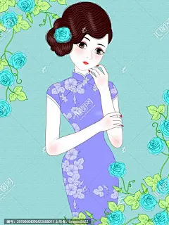 卡通美女 时尚美女 旗袍 旗袍美女 美女 封面设计 民国美女 手绘插画 古代美女 旗袍美人