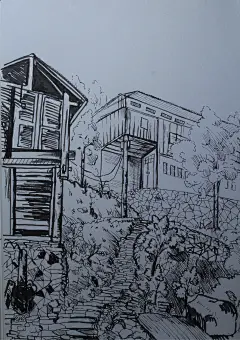 桂林龙胜风景手绘