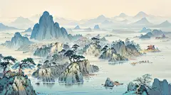 AI国画写意山水场景素材 动漫古风场景插画背景临摹图集 概念设计-淘宝网