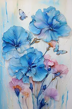 蓝花朵蝴蝶素材图片