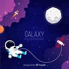 卡通可爱手绘星球星系星空太空插画