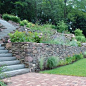 Inspiration for a medium sized classic sloped formal garden in New York with a garden path and natural stone paving.